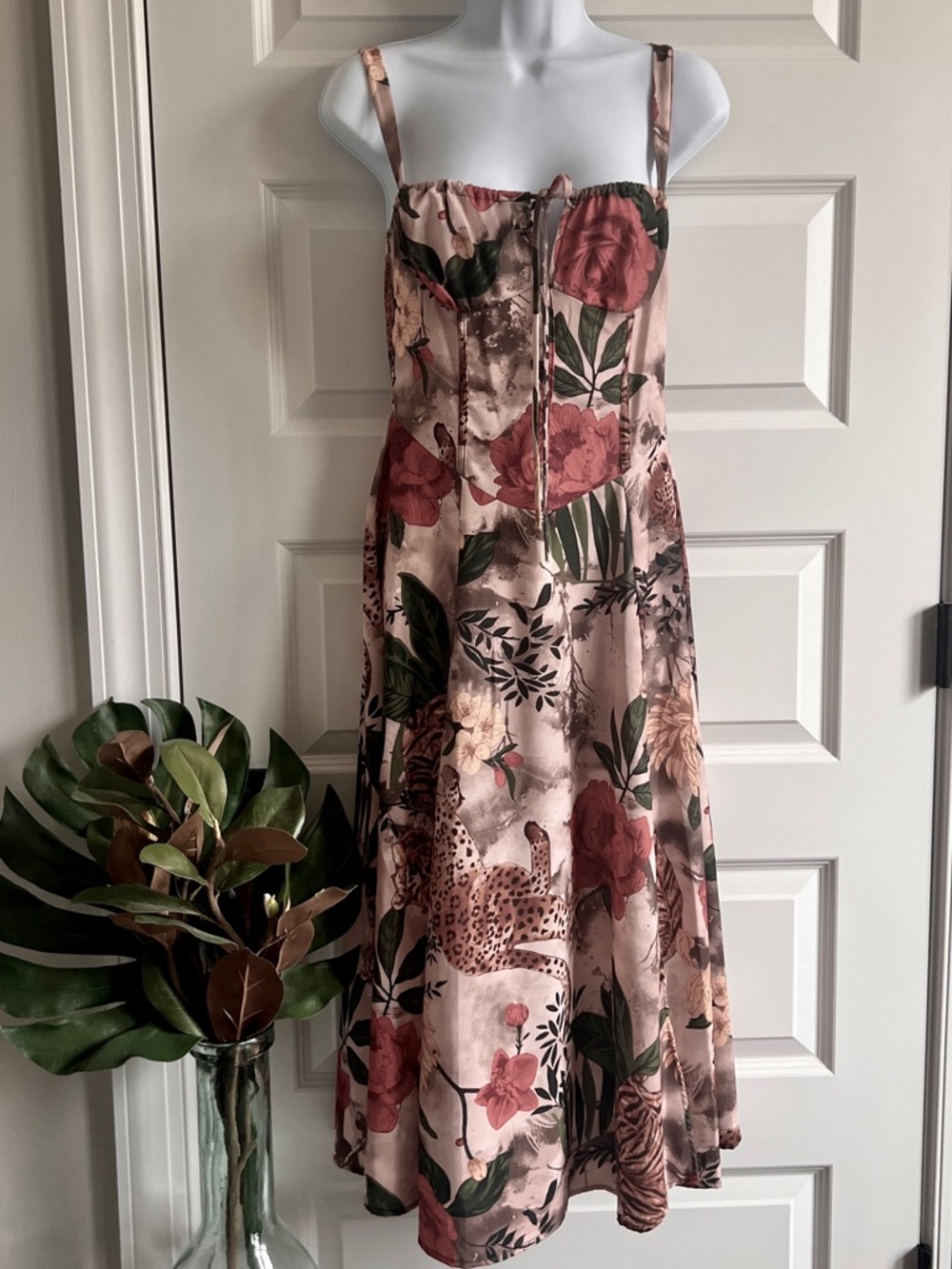 UPTOWN GAL Safari Animal Floral Resort Tropical Halter Corset Sz XS NWT